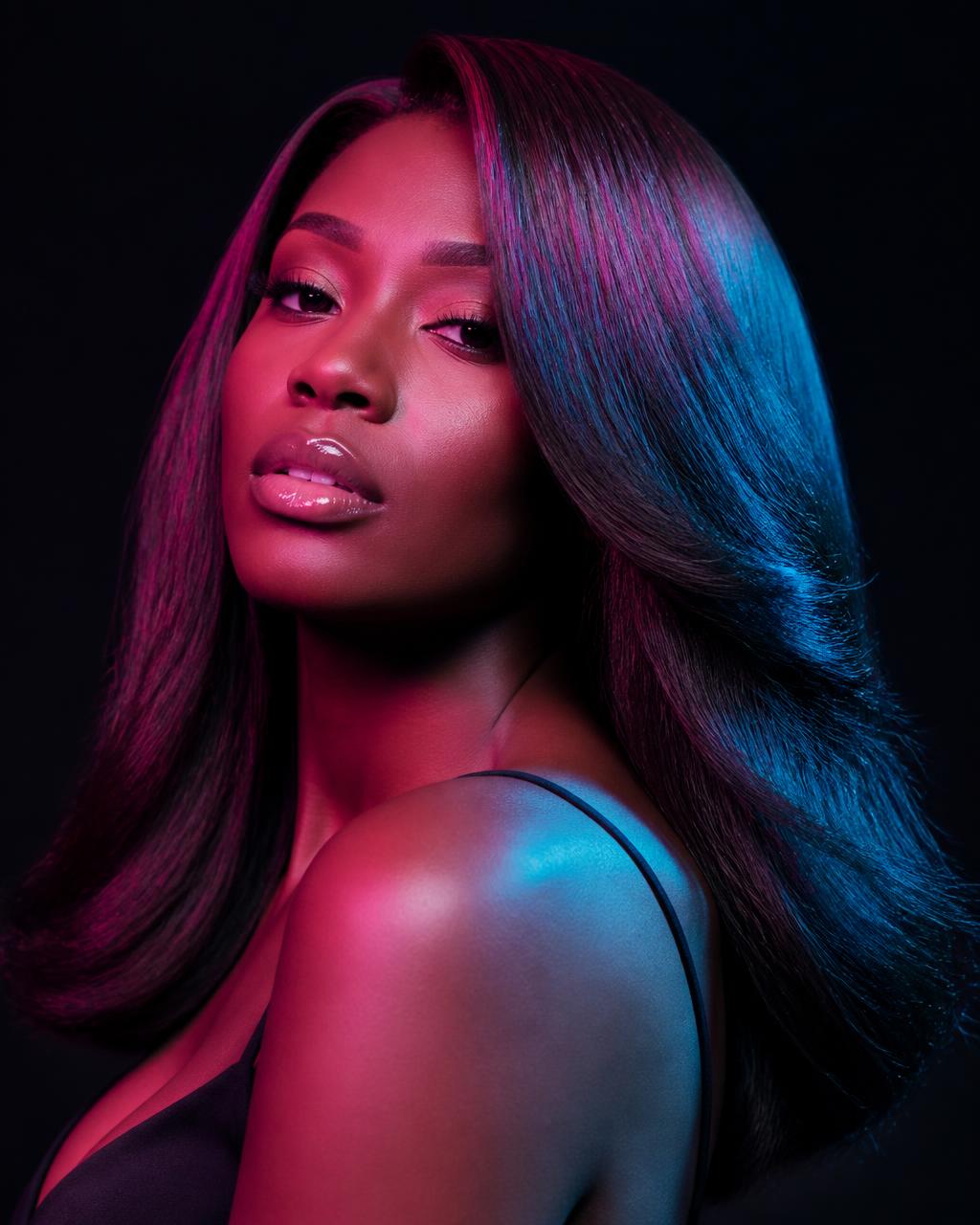 Sleek shiny silk press blowout with glossy movement
